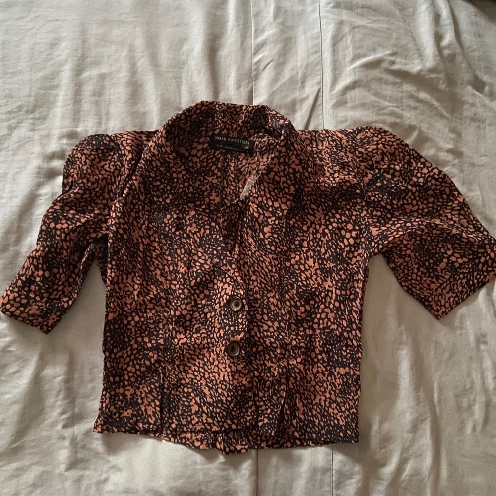 Urban Outfitters Brown Animal Print Cropped Shirt